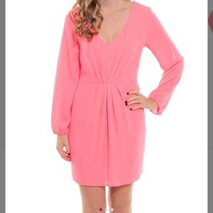 Pink gathered V-neck dress size s
